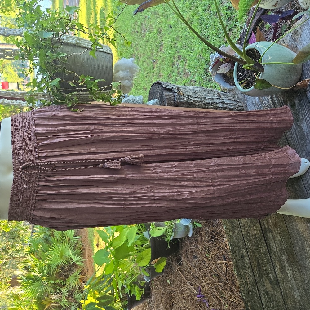 Saturday Sunday Mocha Tan Satin Plisse Pant With High Waist Size Medium - Picture 3 of 15